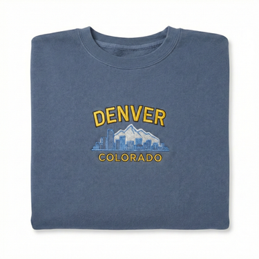 Denver Skyline Embroidered Sweatshirt - Light Blue