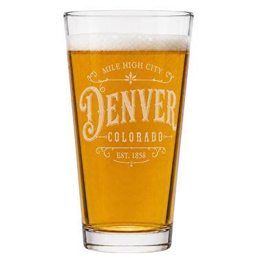 Old West Denver Laser Engraved 16 Oz Pint Glass