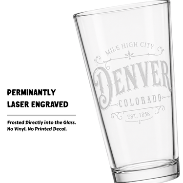 Old West Denver Laser Engraved 16 Oz Pint Glass