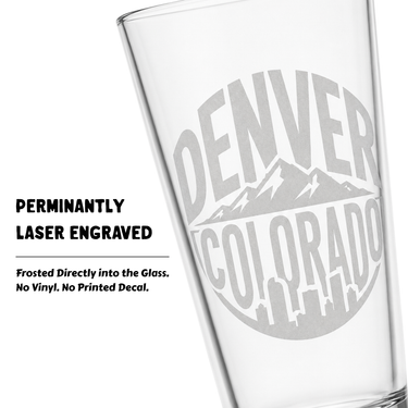 Denver Colorado Skyline Laser Engraved 16 Oz Pint Glass